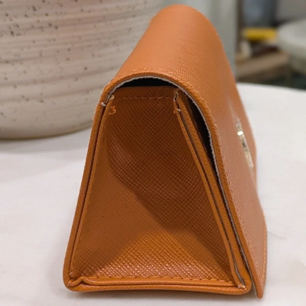 NEW Tory Burch Sunglasses Case Orange Saffiano Leather Luxe Travel